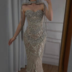 Nude Luxury Beaded Evening Dress with Tassel Short Cape LA72876