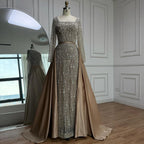 Luxury  Dubai Arabic Muslim Caramel Mermaid Beaded Evening Gown with Overskirt LA72533A