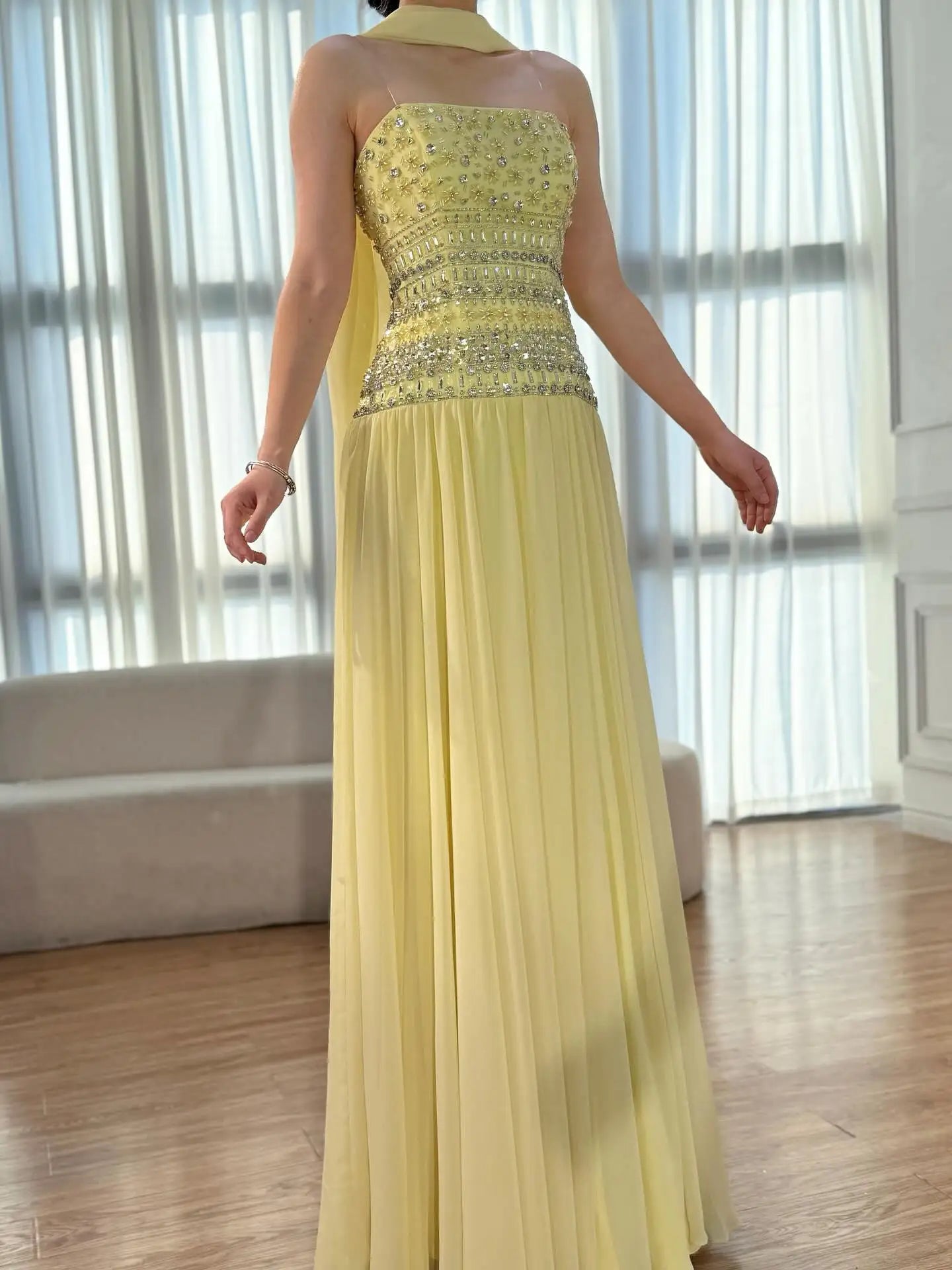 Lilac   Beaded A Line Arabic Evening Dress LA73044