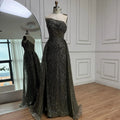 Luxury Olive Green Beaded Mermaid Evening Dress with Overskirt LA73164