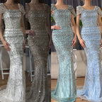 Luxury Dubai White Mermaid Beaded Evening Dress with  Cape Sleeves LA72714