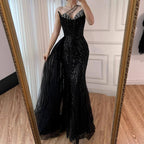 Luxury Nude Crystal Beaded One-Shoulder Evening Dress with Overskirt LA73161