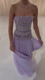 Lilac   Beaded A Line Arabic Evening Dress LA73044