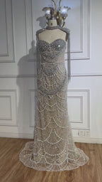 Nude Luxury Beaded Evening Dress with Tassel Short Cape LA72876