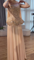 Luxury Designer Nude Beaded Chiffon Evening Dress LA72915