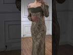Elegant Olive Green Evening Dress with Lace Sleeves LA72942