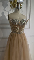 Blue Beaded A-line Strapless Evening Prom Dress LA73178